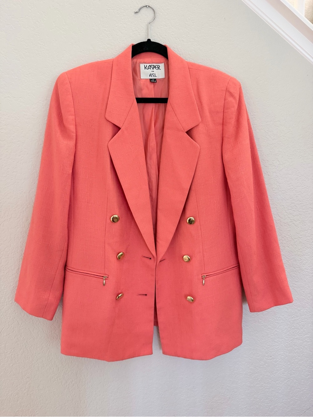 Vintage Kasper for A.S.L. Coral Blazer Double Breasted Gold Buttons Size 10 - Picture 1 of 7